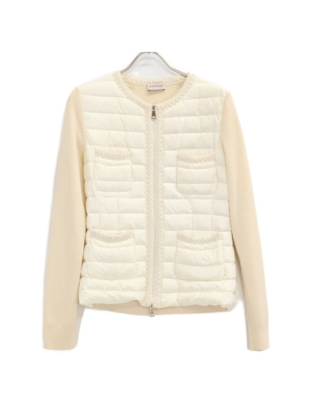 Moncler Cardigan Tricot Knit Down Contrast Collarless Jacket